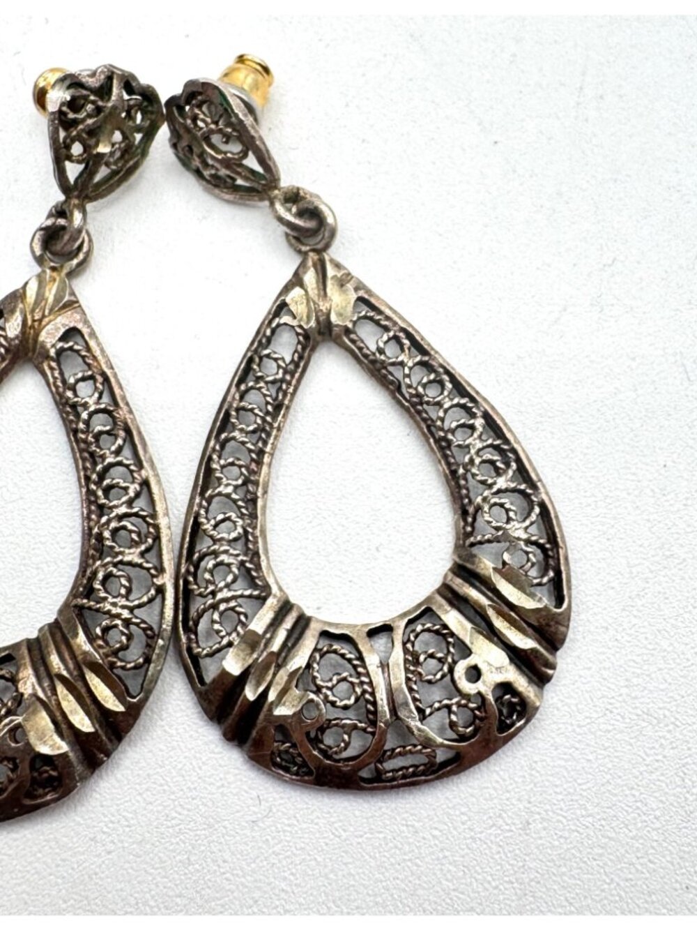Vintage Sterling Silver Filigree Drop Dangle Earrings - Picture 3 of 5
